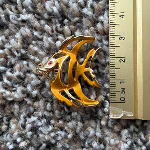 Yellow Angel Fish Shaped Vintage Brooch Pin Figural
